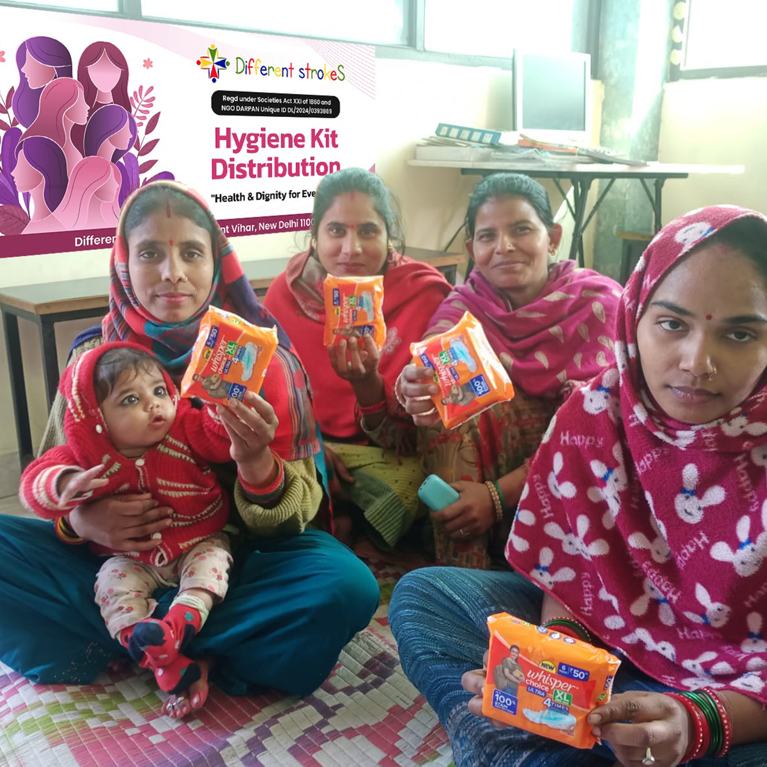 Women with hygiene products distributed by Different Strokes