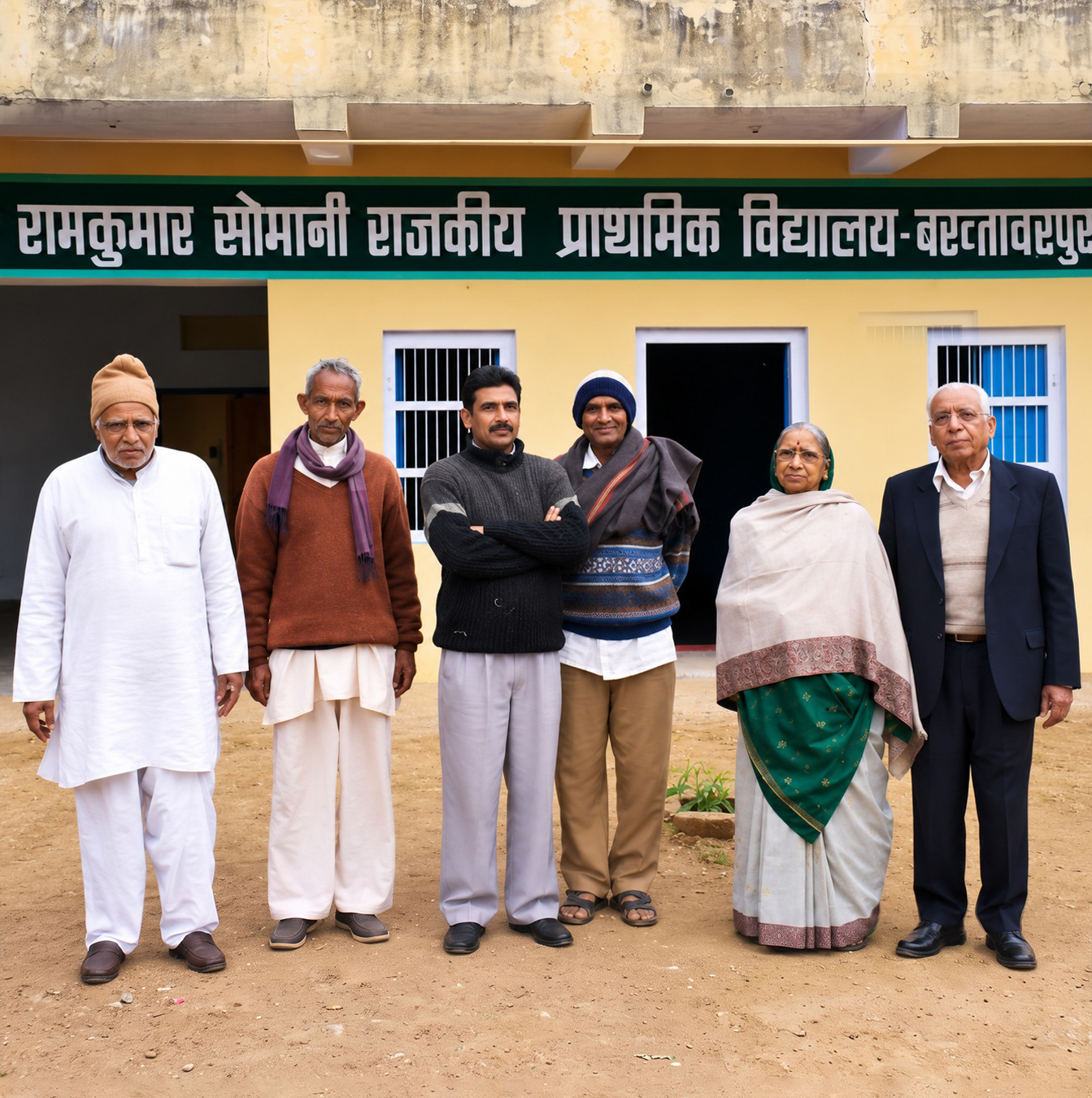 Community members outside Shri Ram Kumar Somani State Primary School